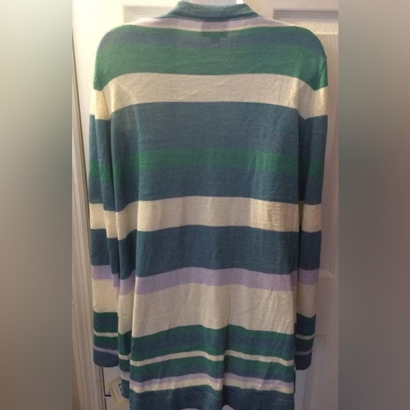 NWT ECI New York Striped Cardigan Sweater Turquoise Green Purple Long Metallic - Picture 5 of 7